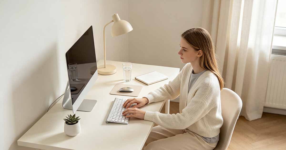 Hoe u een statusupdate kunt geven die uw manager daadwerkelijk verhindert u te micromanagen: professional werkend aan een bureau