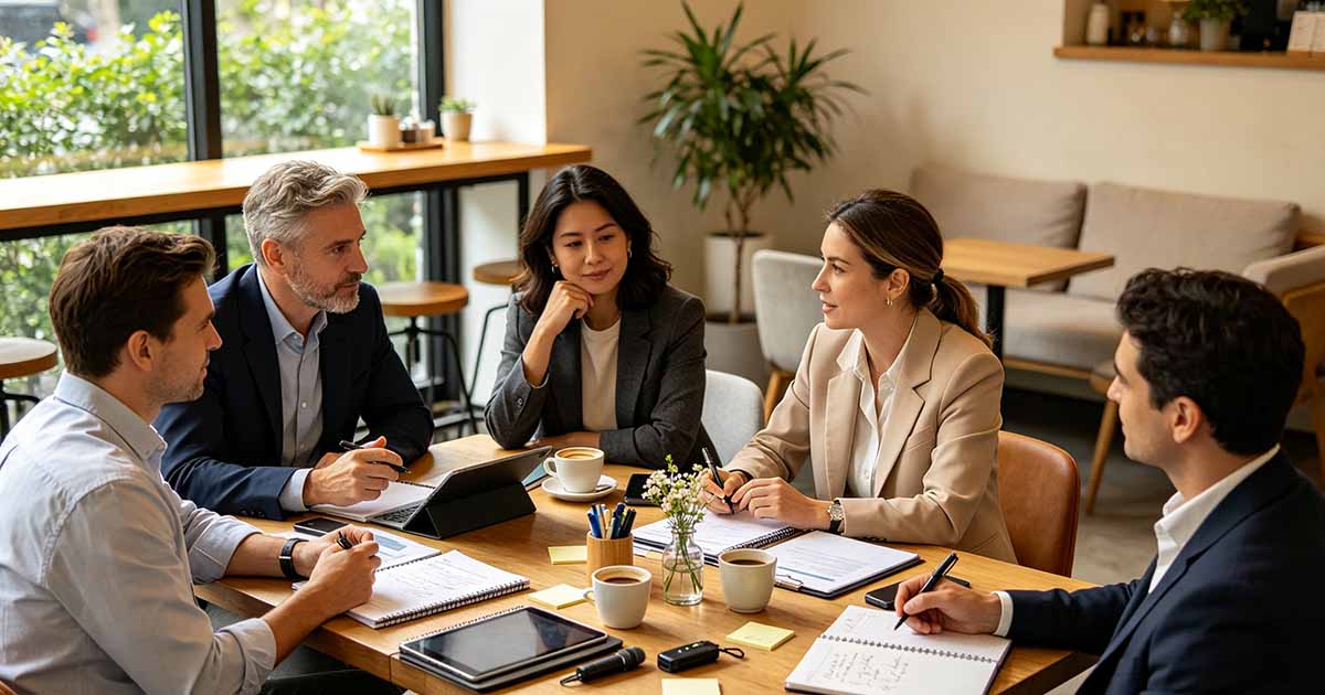 Como pedir ajuda a um colega de trabalho sem tornar isso estranho: reunião de equipe em andamento